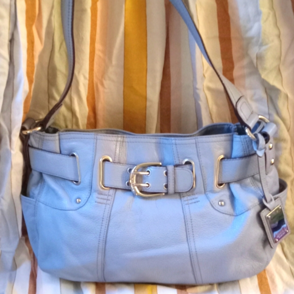 Vintage Tiganello Baby Blue Leather Buckle Shoulder Bag